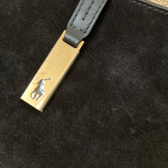 NWOT RALPH LAUREN ID saddle bag black suede gold hardware + bear key charm - Picture 7 of 10